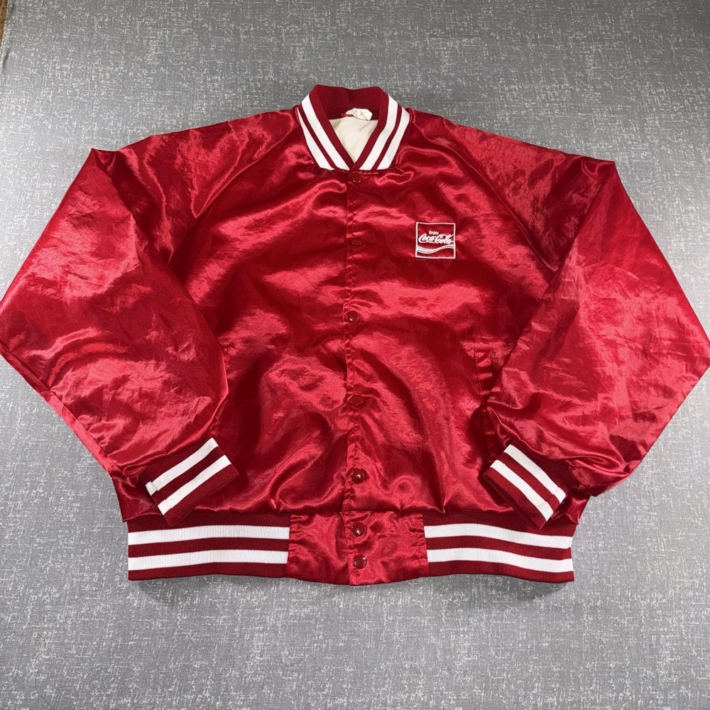 Vintage Horizon Coca-Cola Jacket Mens Large Red Satin Varsity Made USA 1505L